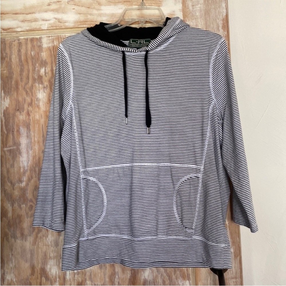 Like New Worn Ralph Lauren Pullover Hooded Black & White Striped Knit Top